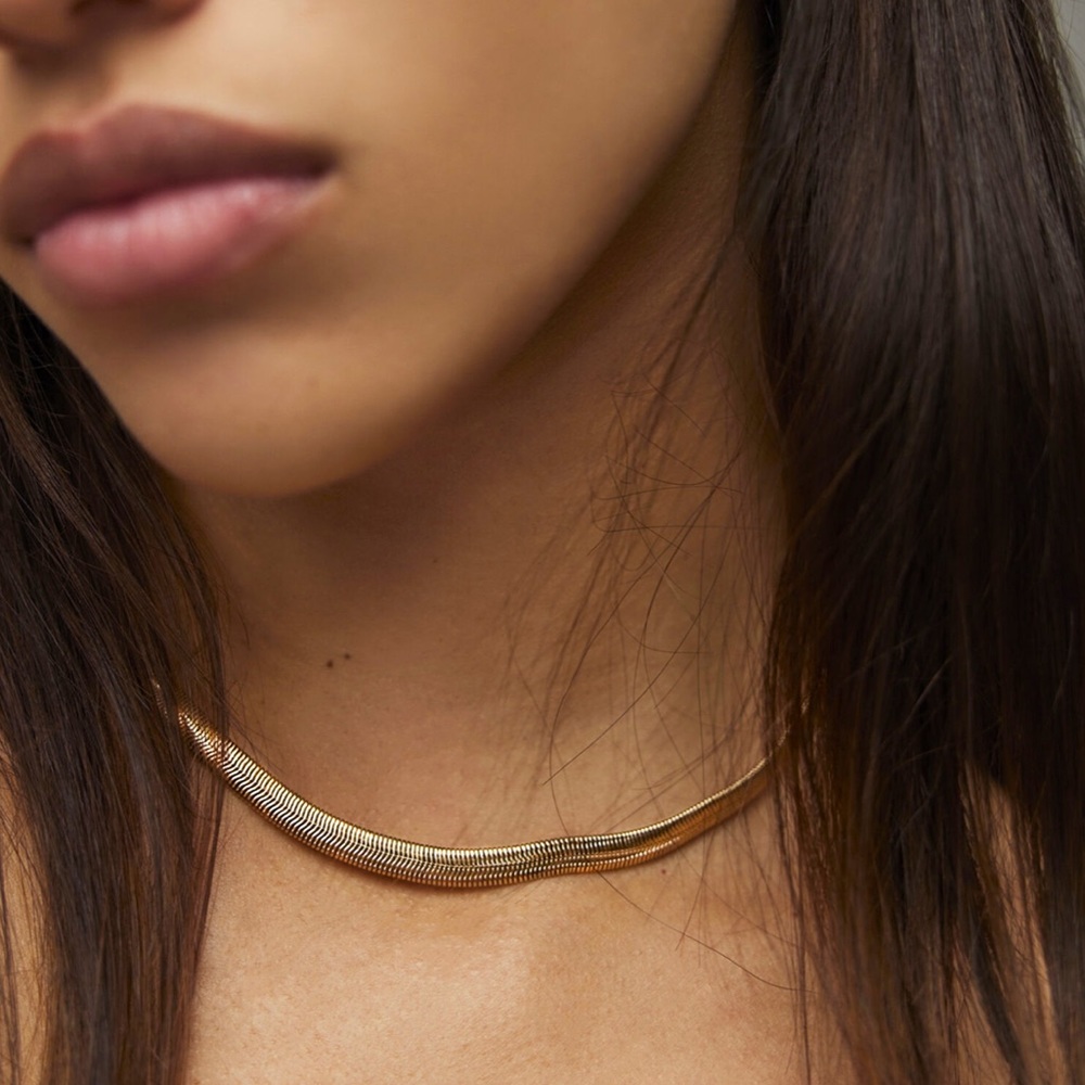 Allsaints Gold Tone Flat Snake Chain Necklace New